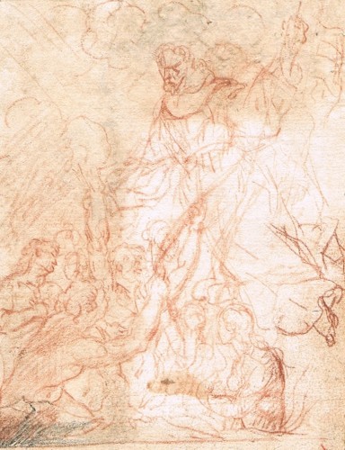 Saint Nicholas of Tolentino and the Souls in Purgatory (recto) / Study for one of the Souls in Purgatory (verso) - Mateo Cerezo, el Joven. Attributed to