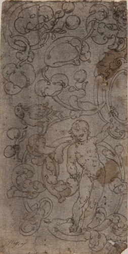 Decoration of Scrolls, Putti and a Bird - Spanish School, 16th century