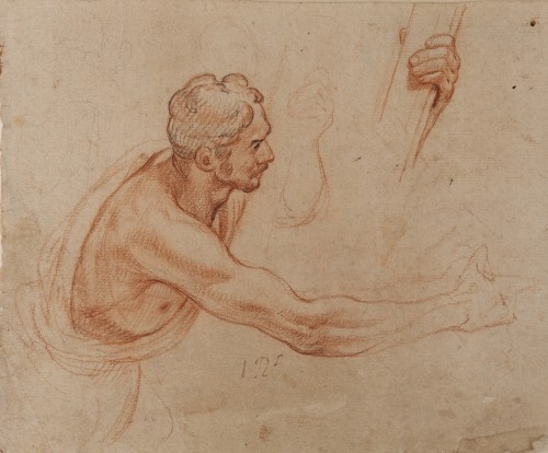 Male Figure in Profile supporting a Piece of Wood (recto) / Two Studies for the Figure of the Executioner (verso) - Francisco Ignacio Ruiz de la Iglesia