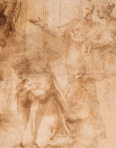 Four female figures and a male figure. Study for the death of the daughter of Jephthah - Luis de Vargas