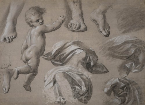 Study of drapery, child's figure and feet - Zacarías González Velázquez