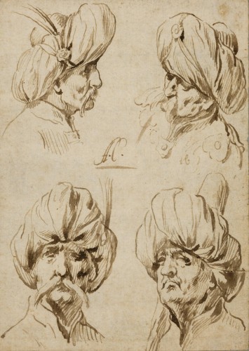 Study of the heads of four oriental characters wearing turbans - Antonio del Castillo